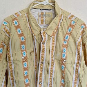 Schaefer Outfitter Shirt Men's 3XL Yellow Aztec Snap Western Cowboy Striped